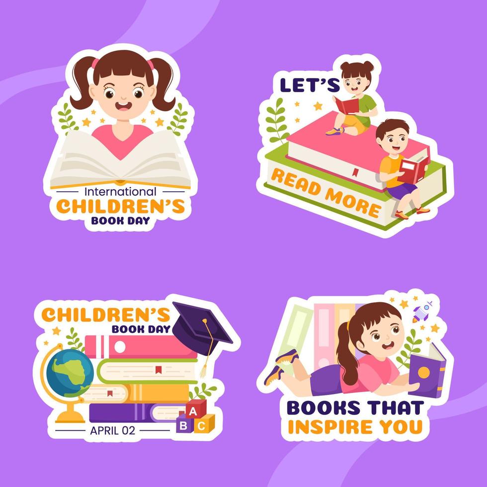 internacional para niños libro día etiqueta plano dibujos animados mano dibujado plantillas antecedentes ilustración vector