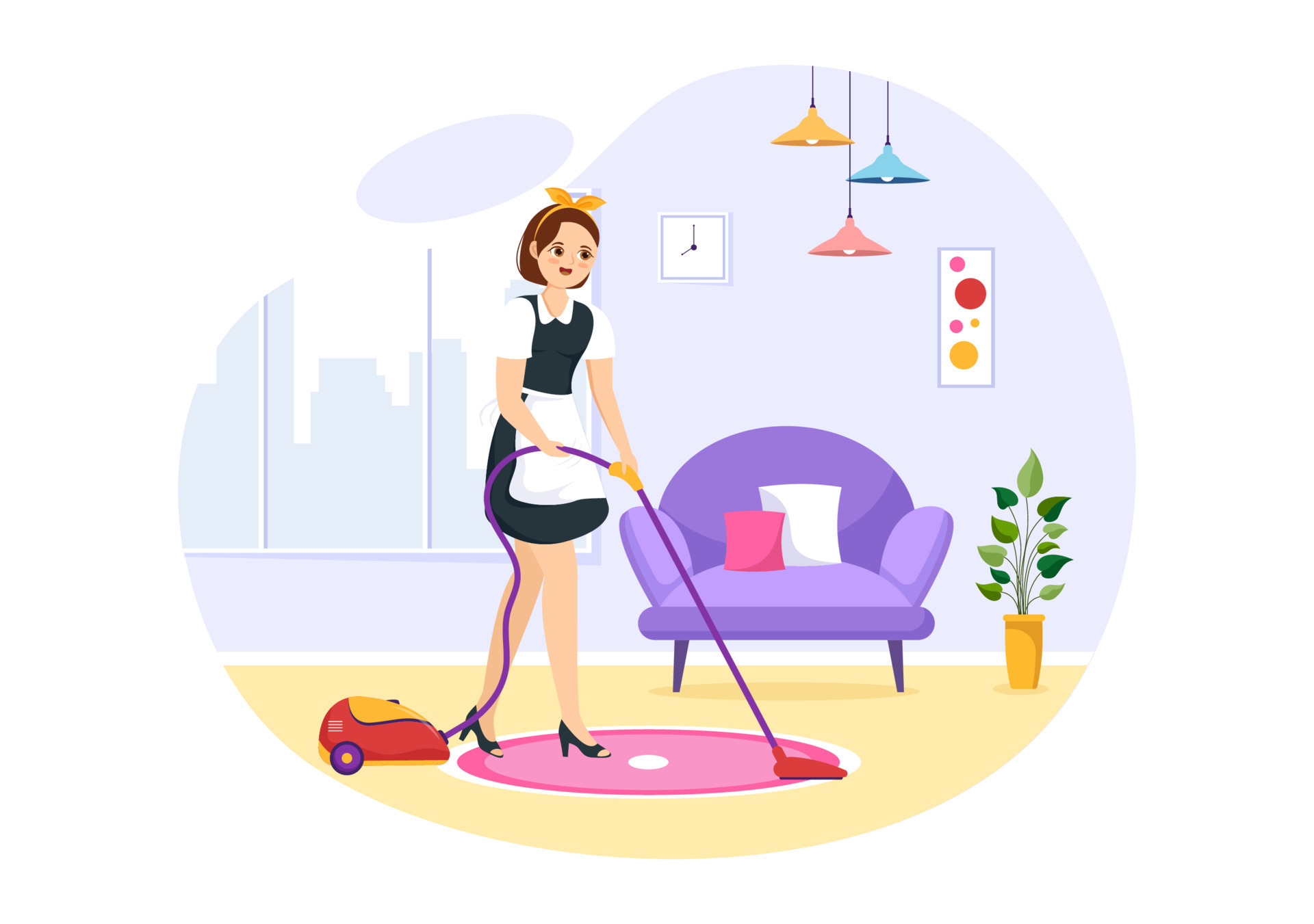 Professional Girl Maid Illustration of Cleaning Service Wearing her