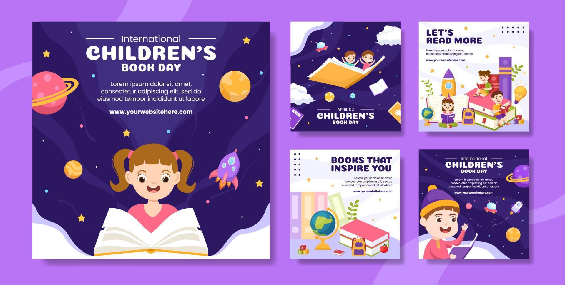 International Children's Book Day Social Media Post Flat Cartoon Hand Drawn Templates Illustration vector