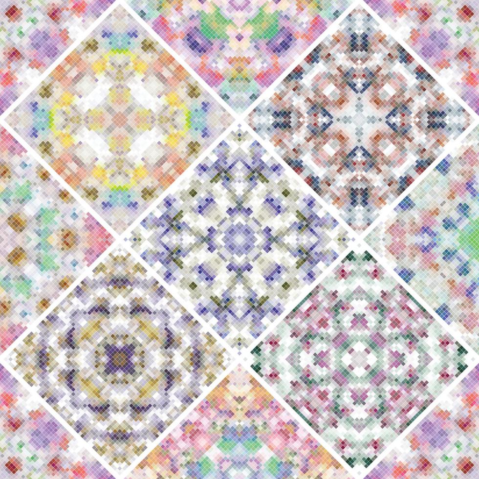 Abstract patterns in the mosaic set. Square scraps in oriental style. Vector illustration. Ideal for printing on fabric or paper.