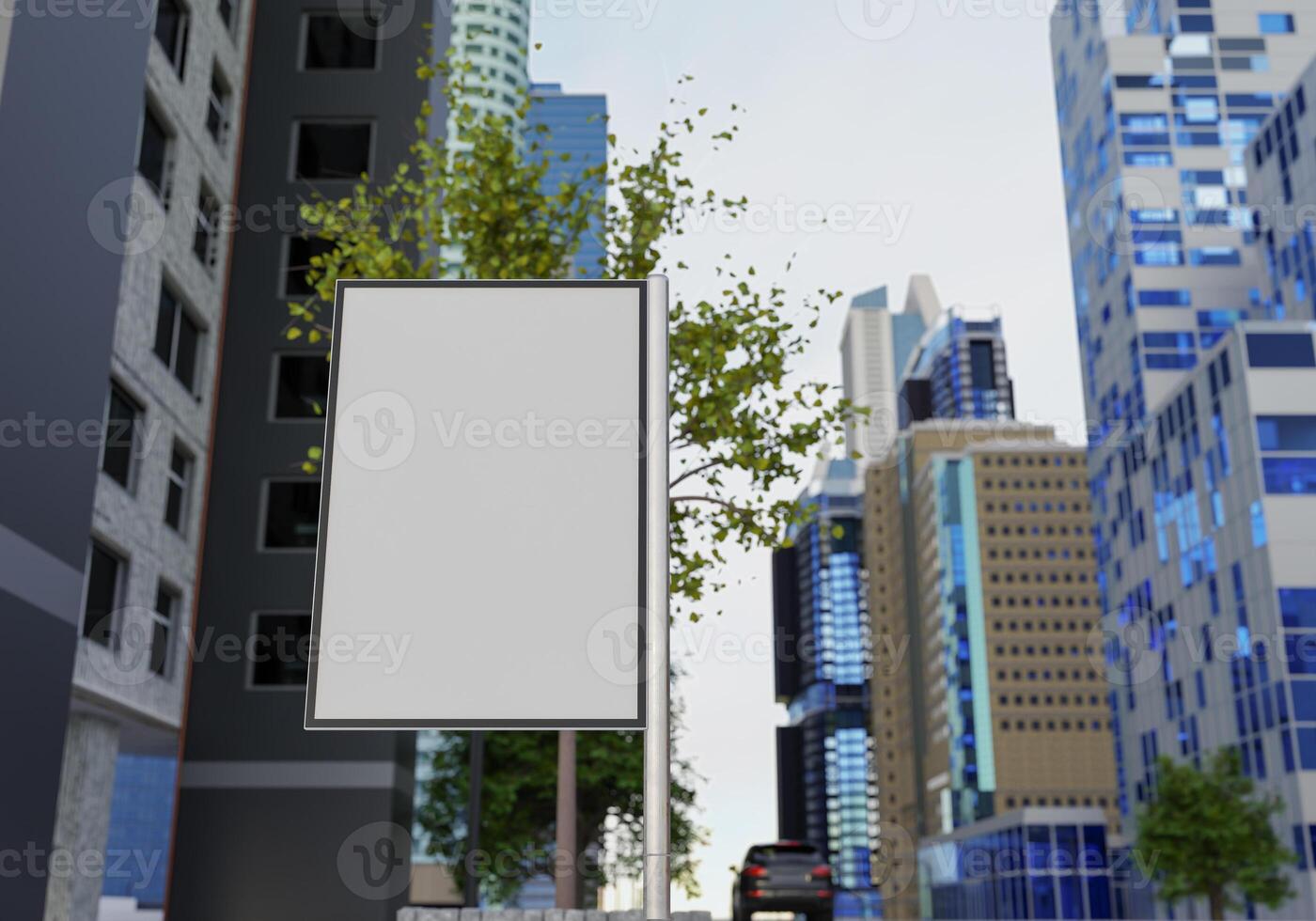 3D mockup blank billboard on street in downtown rendering photo