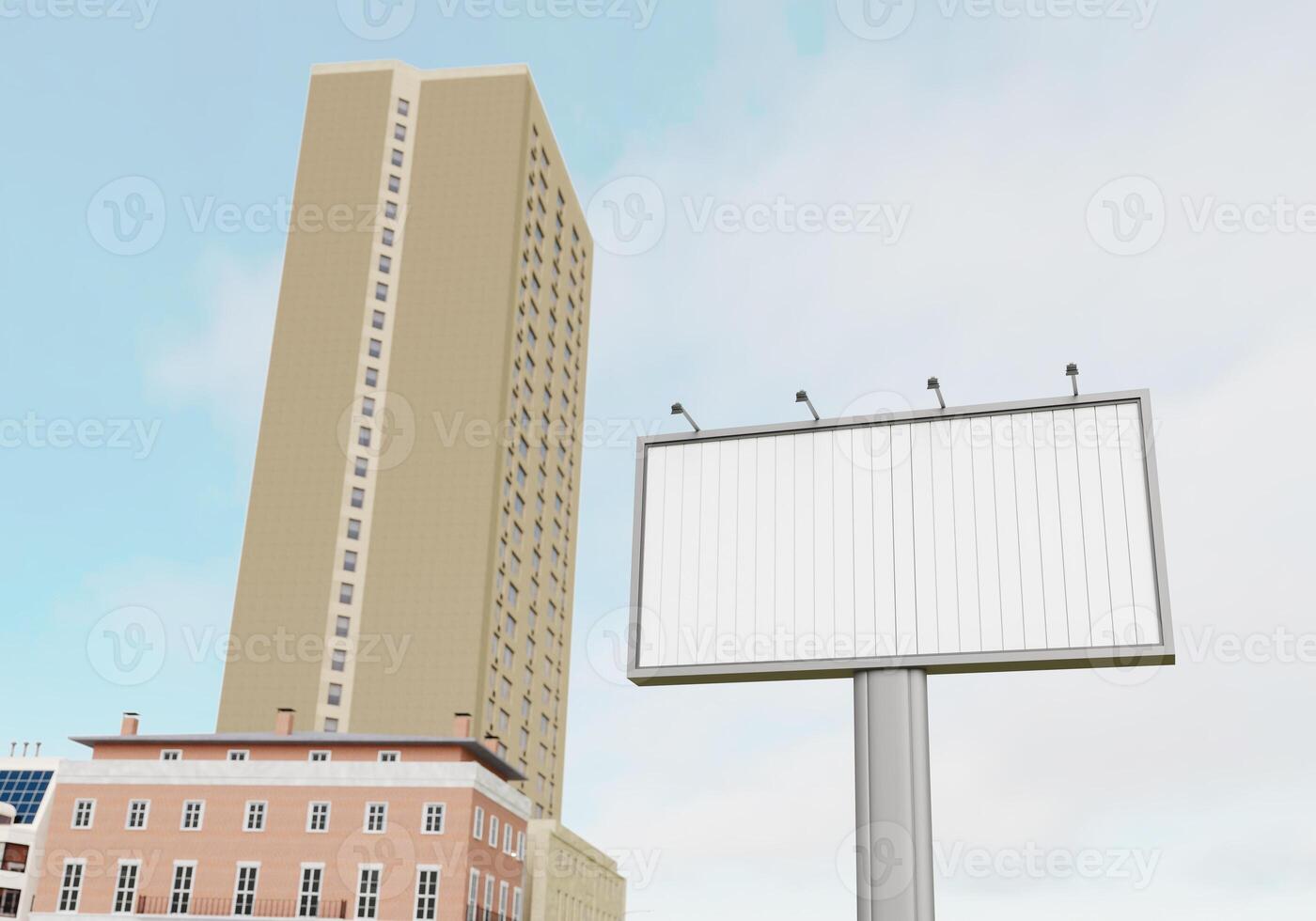 3D mockup blank billboard in downtown rendering photo