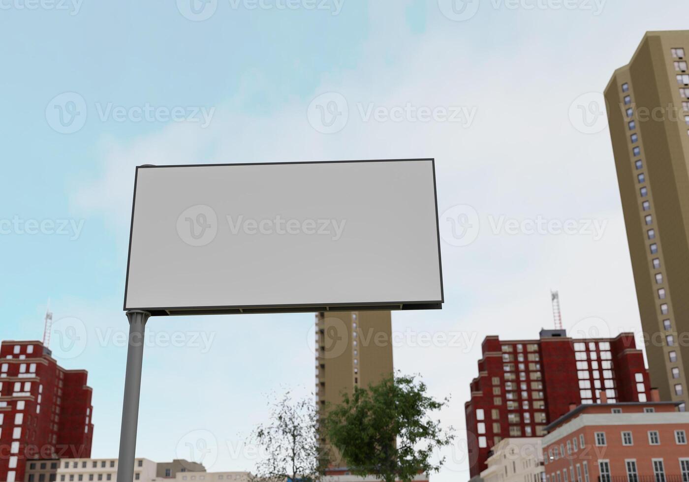 3D mockup blank billboard in downtown rendering photo