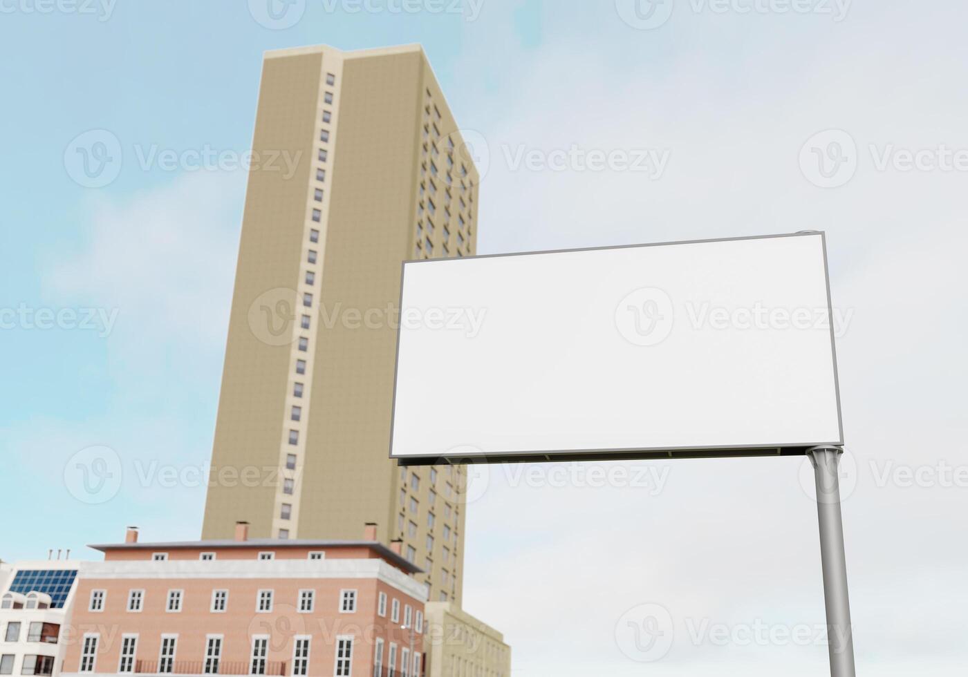 3D mockup blank billboard in downtown rendering photo