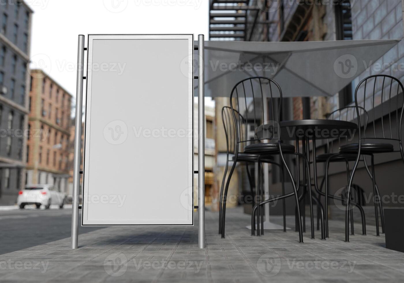 3D mockup blank billboard on street in downtown rendering photo