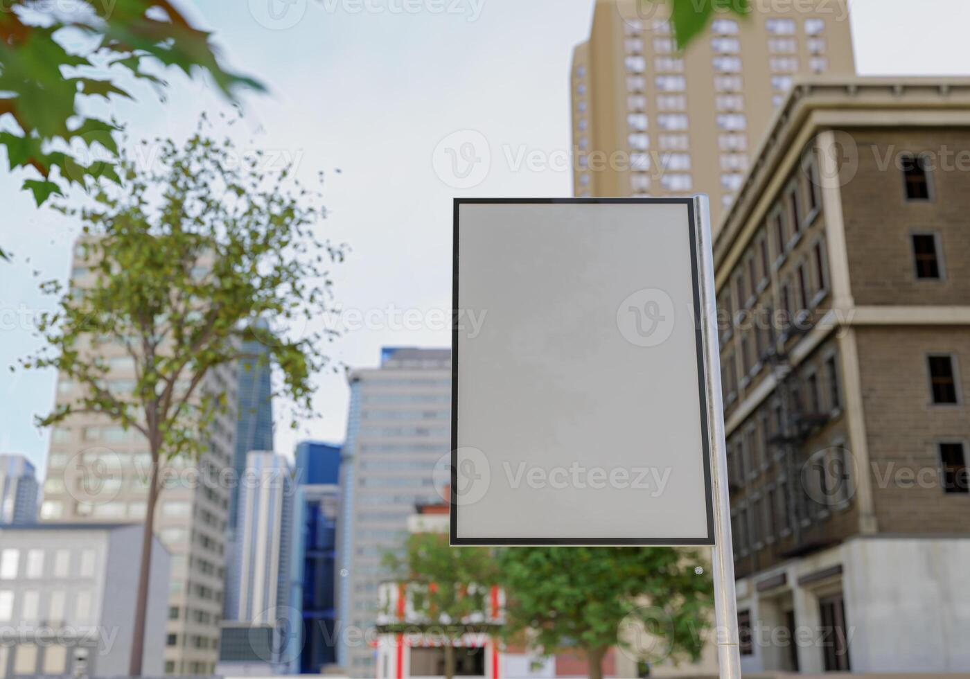 3D mockup blank billboard in downtown rendering photo