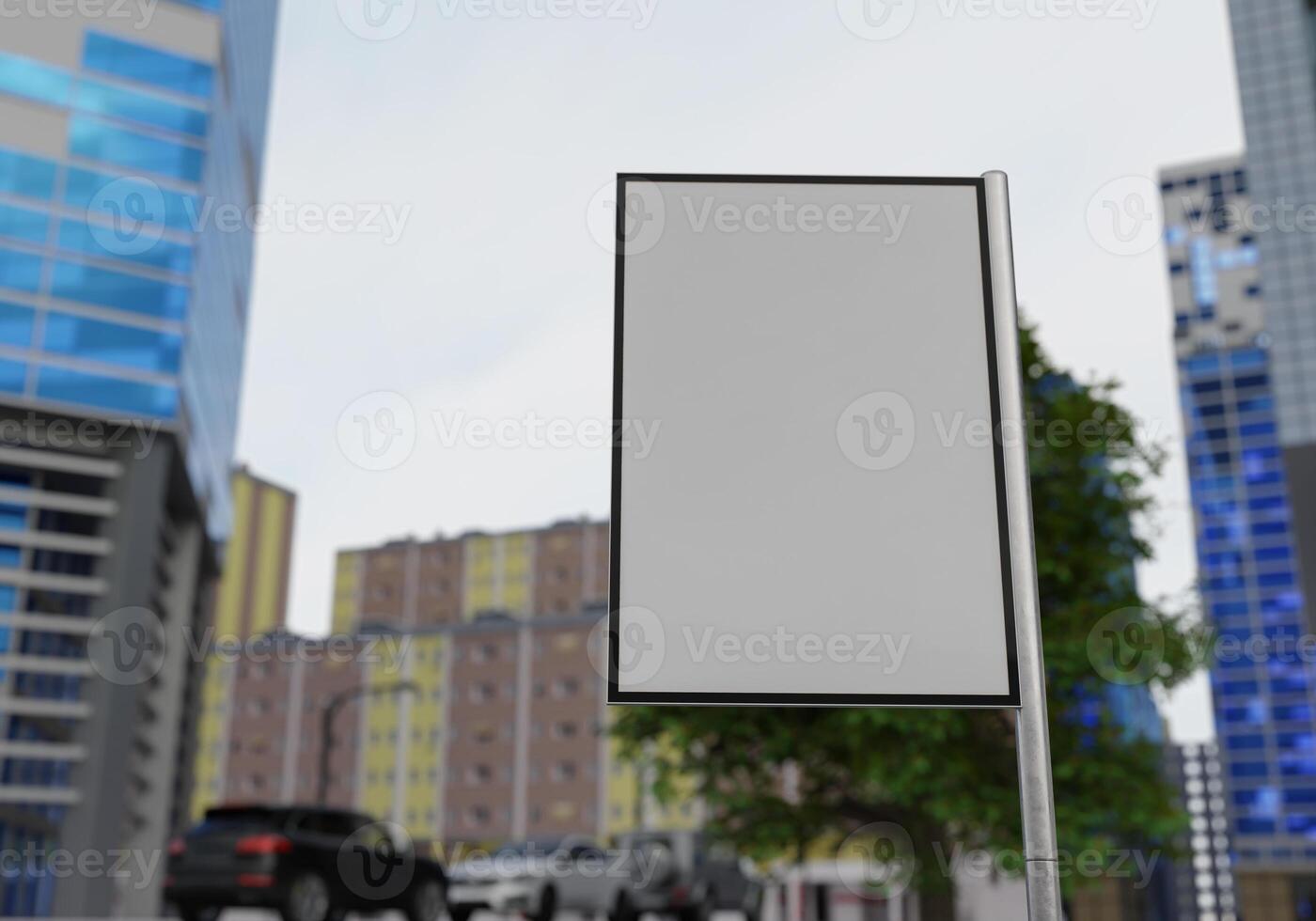 3D mockup blank billboard on street in downtown rendering photo
