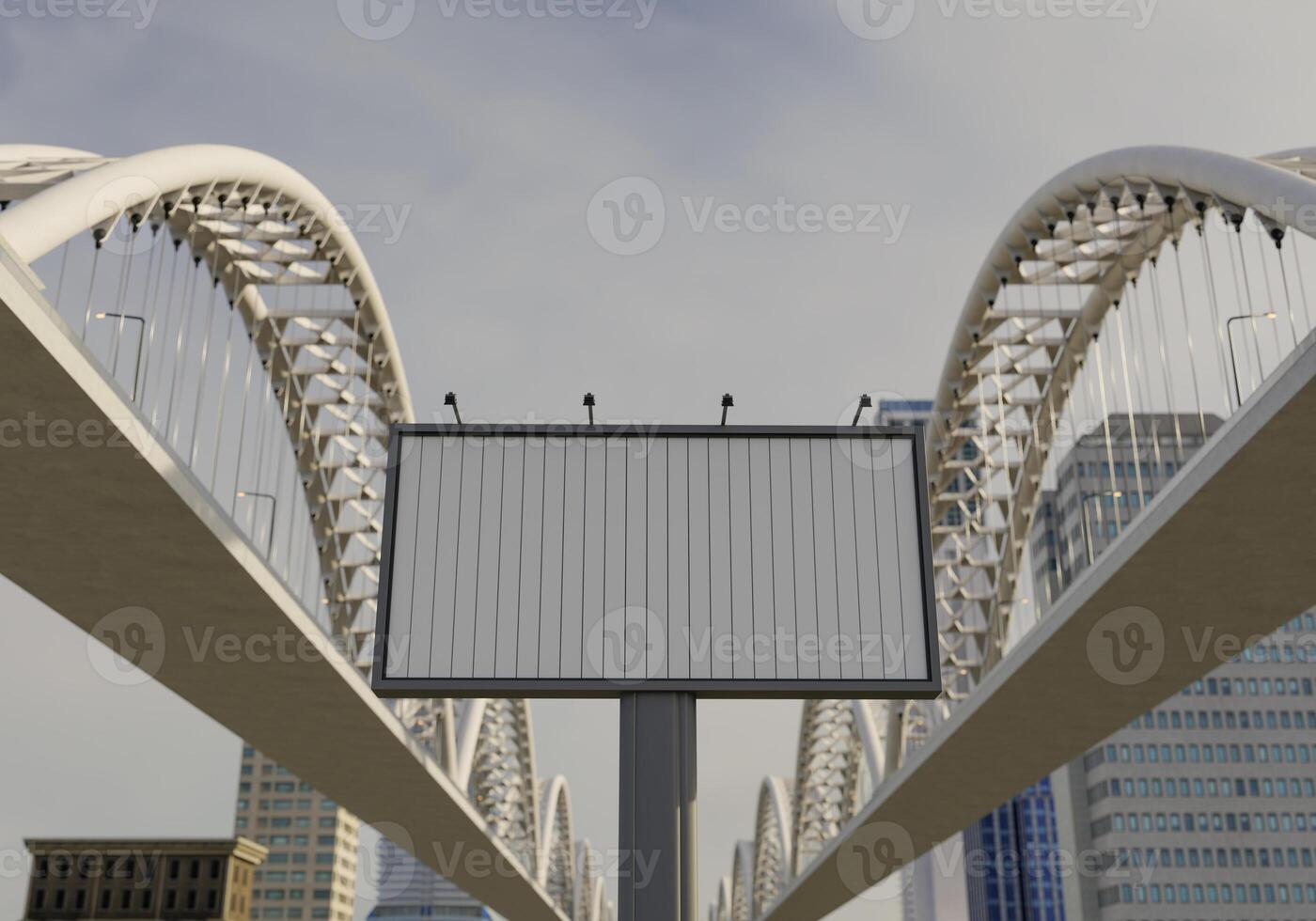 3D mockup blank flip billboard in downtown rendering photo