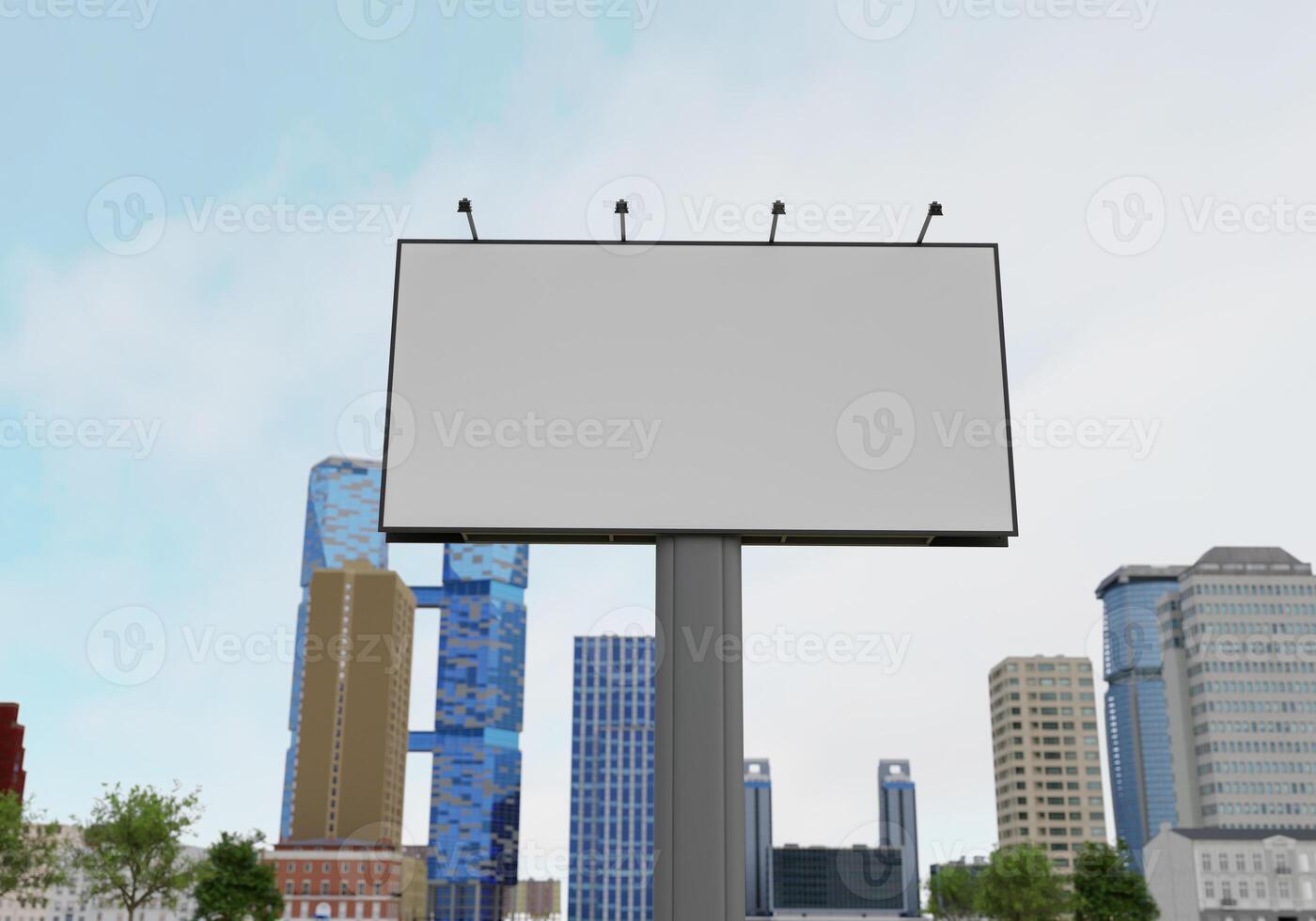 3D mockup blank billboard in downtown rendering photo