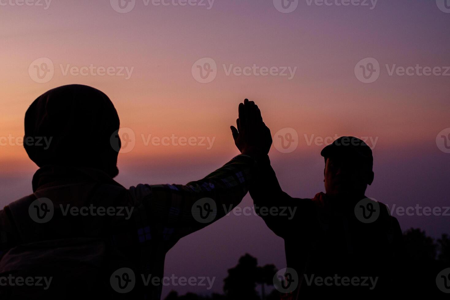 Silhouette of Teamwork helping hand trust help photo