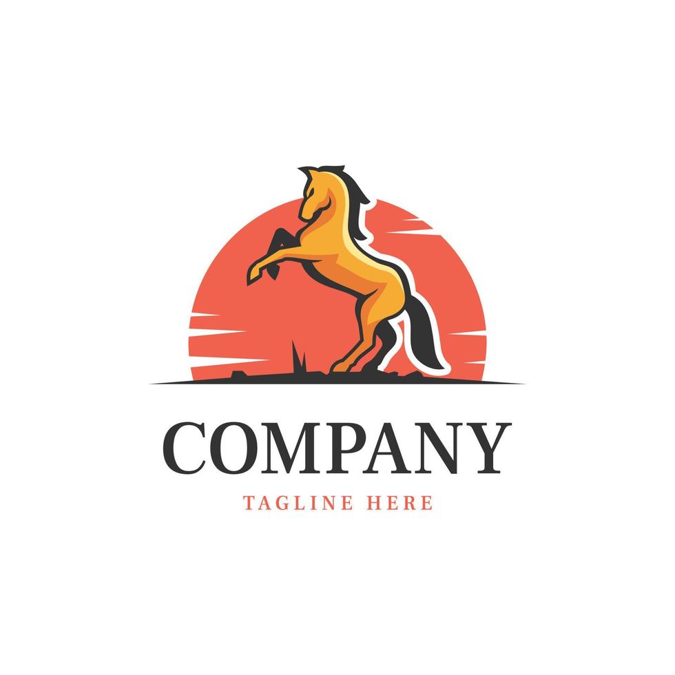 standing horse sunset logo vintage vector