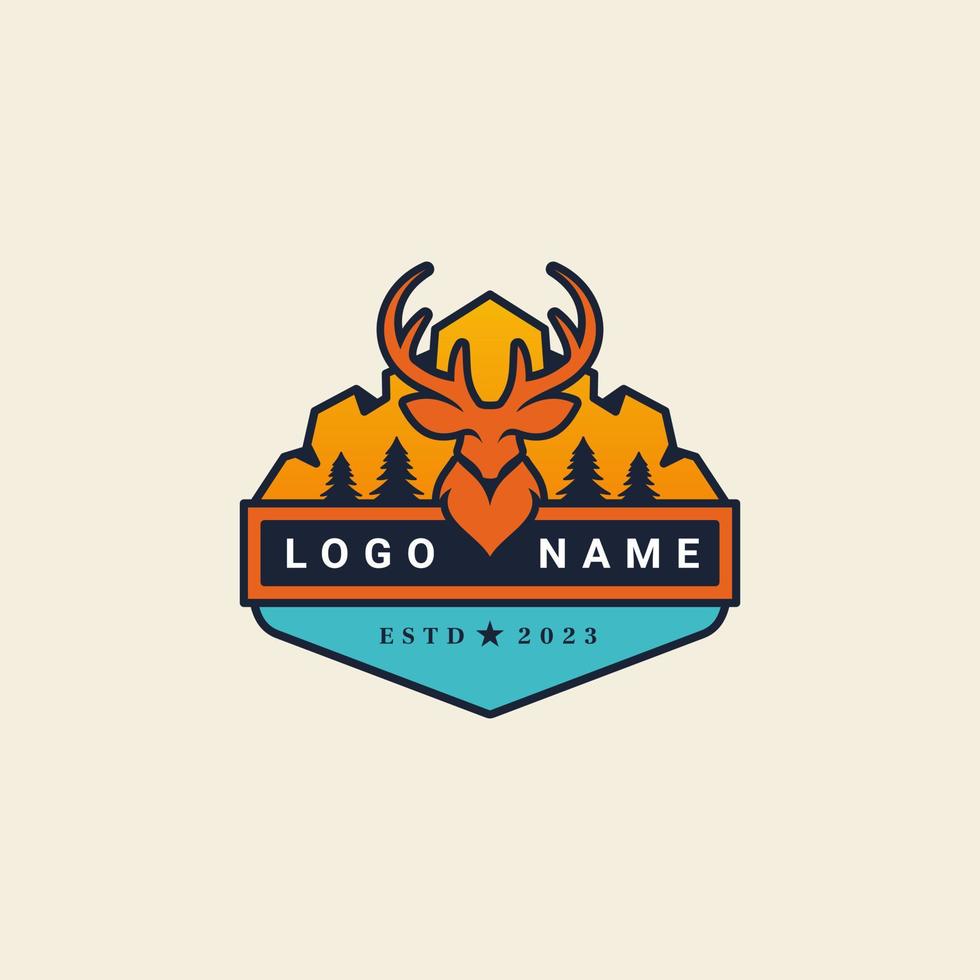vintage deer scenery mountain forest logo vector
