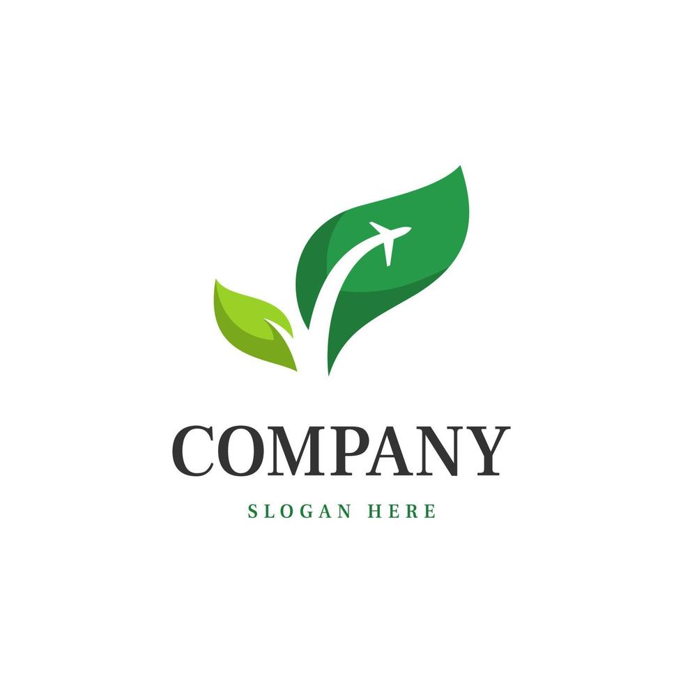 leaf nature plane travel flight logo vector