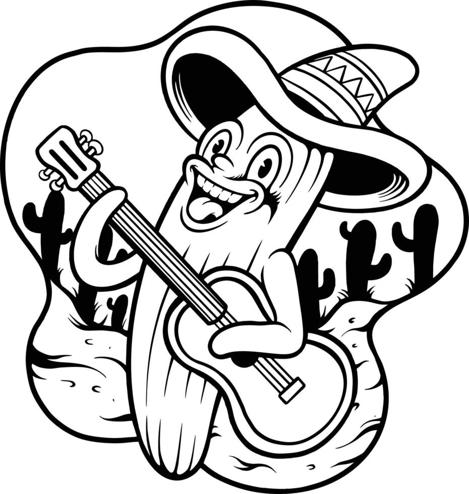 Happy cinco de mayo mexican cactus playing guitar logo illustrations vector illustrations for your work logo, merchandise t-shirt, stickers and label designs, poster, greeting cards advertising brands