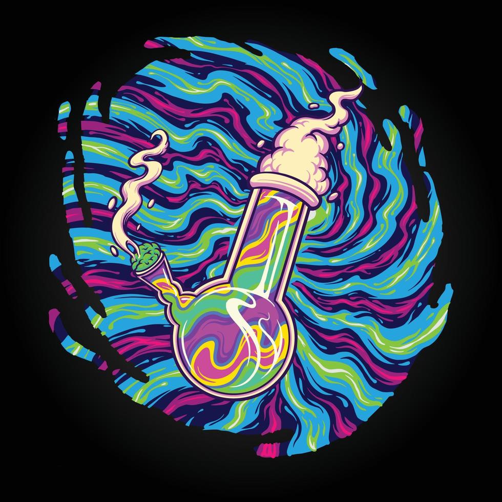 Psychedelic trippy glass bong smoking weed logo illustrations vector