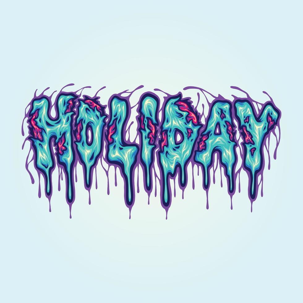 Scary zombie holiday melting word lettering text illustrations vector
