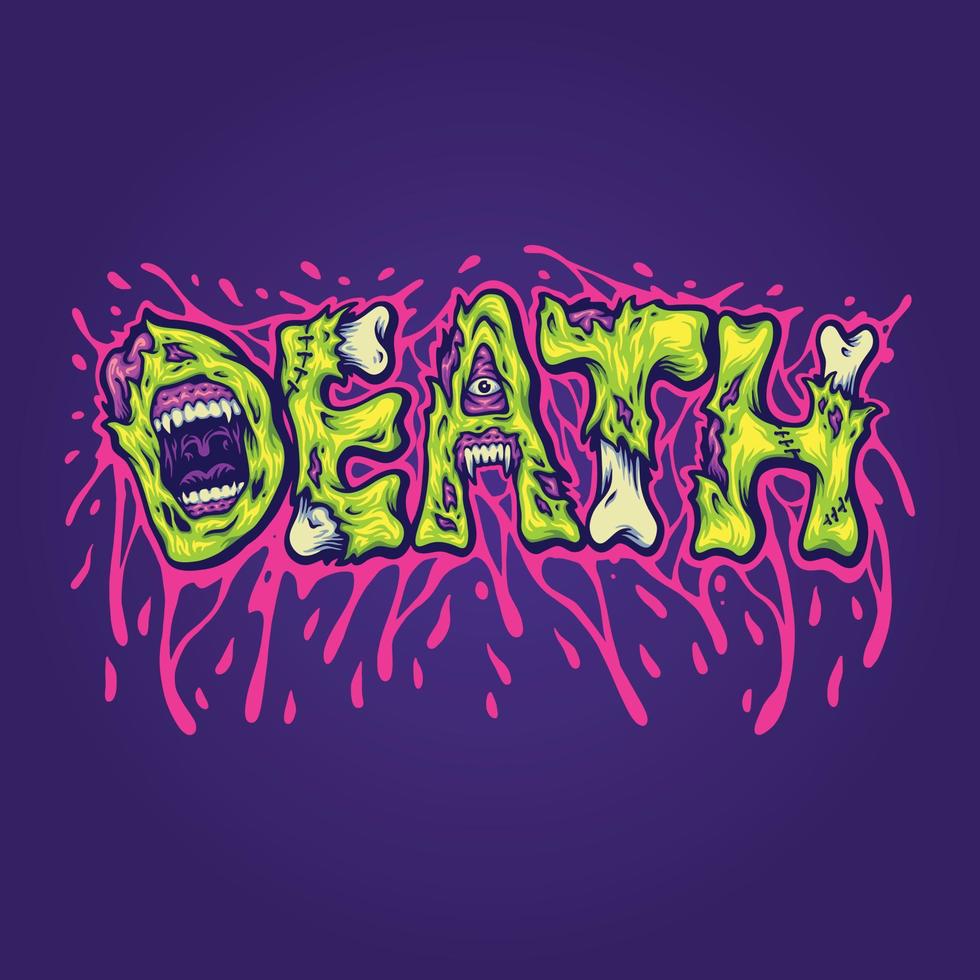 Scary horror death melted font hand lettering word illustrations vector