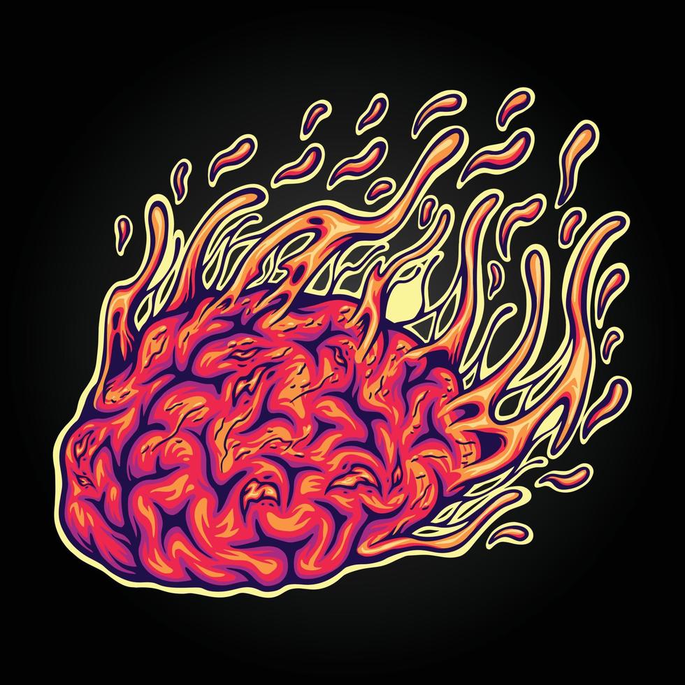 Scary melting blood monster zombie brain logo cartoon illustrations vector