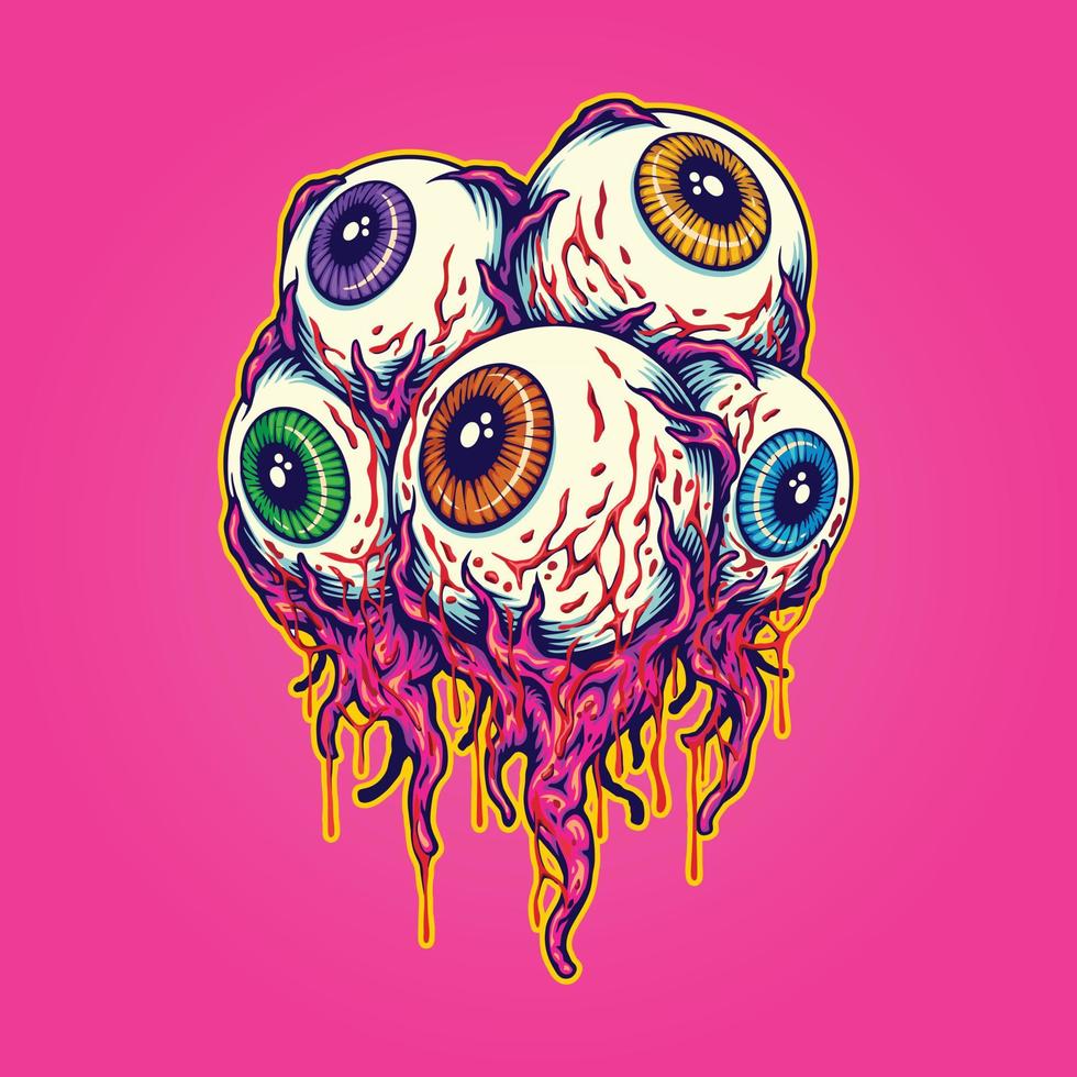 de miedo globo ocular zombi vistoso logo dibujos animados ilustraciones vector