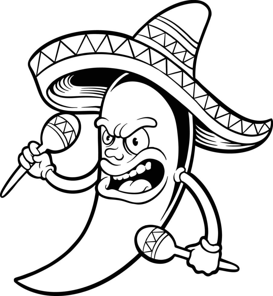 Mexican cinco de mayo chilli pepper play maracas monochrome vector