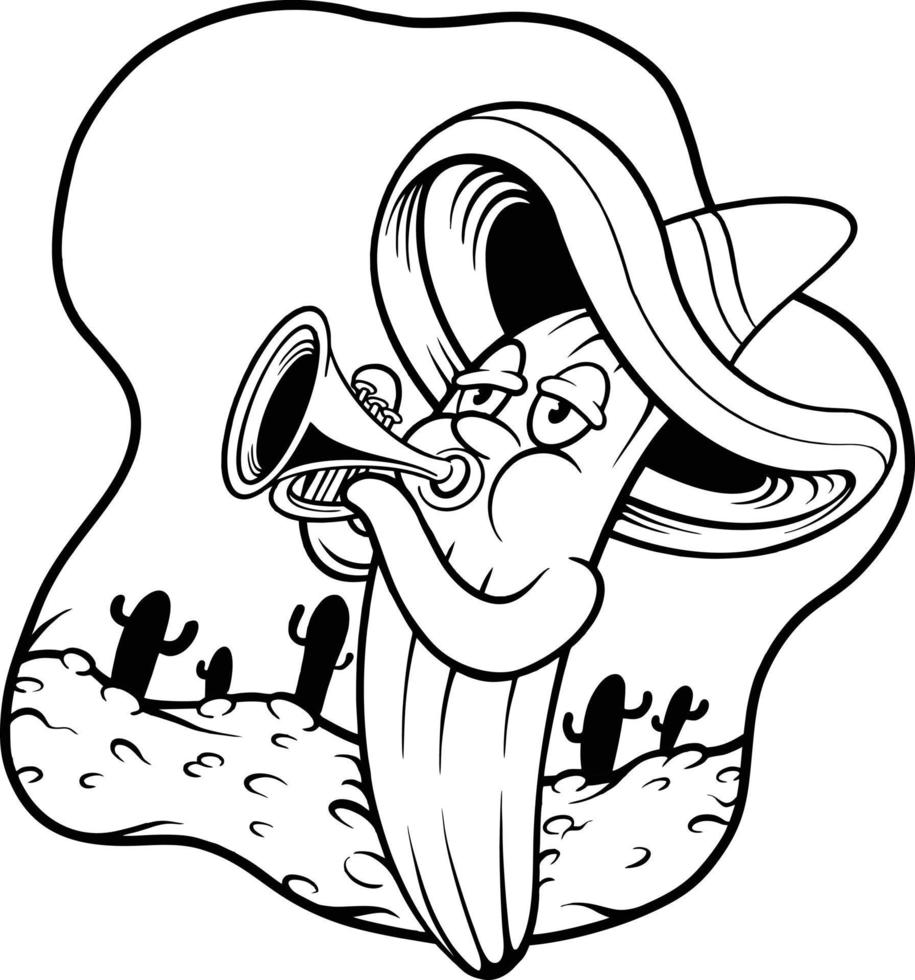 Mexican cinco de mayo cactus playing trumpet logo outline vector illustrations for your work logo, merchandise t-shirt, stickers and label designs, poster, greeting cards advertising or brands
