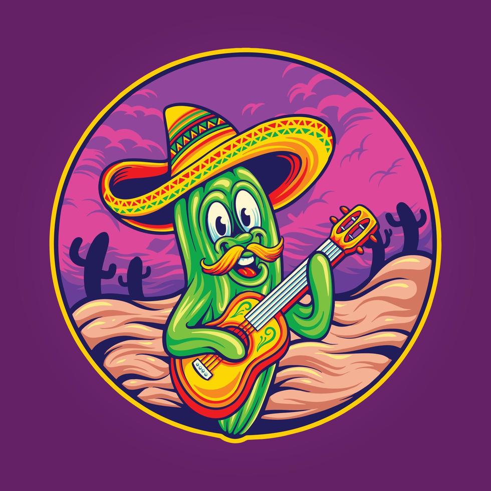 Sombrero guitar cinco de mayo mexican cactus illustrations vector