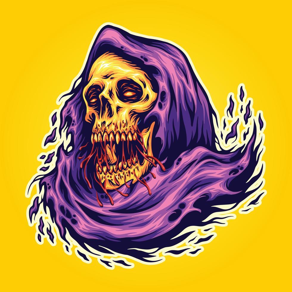 Grim reaper skull head cartoon logo illustrations vector