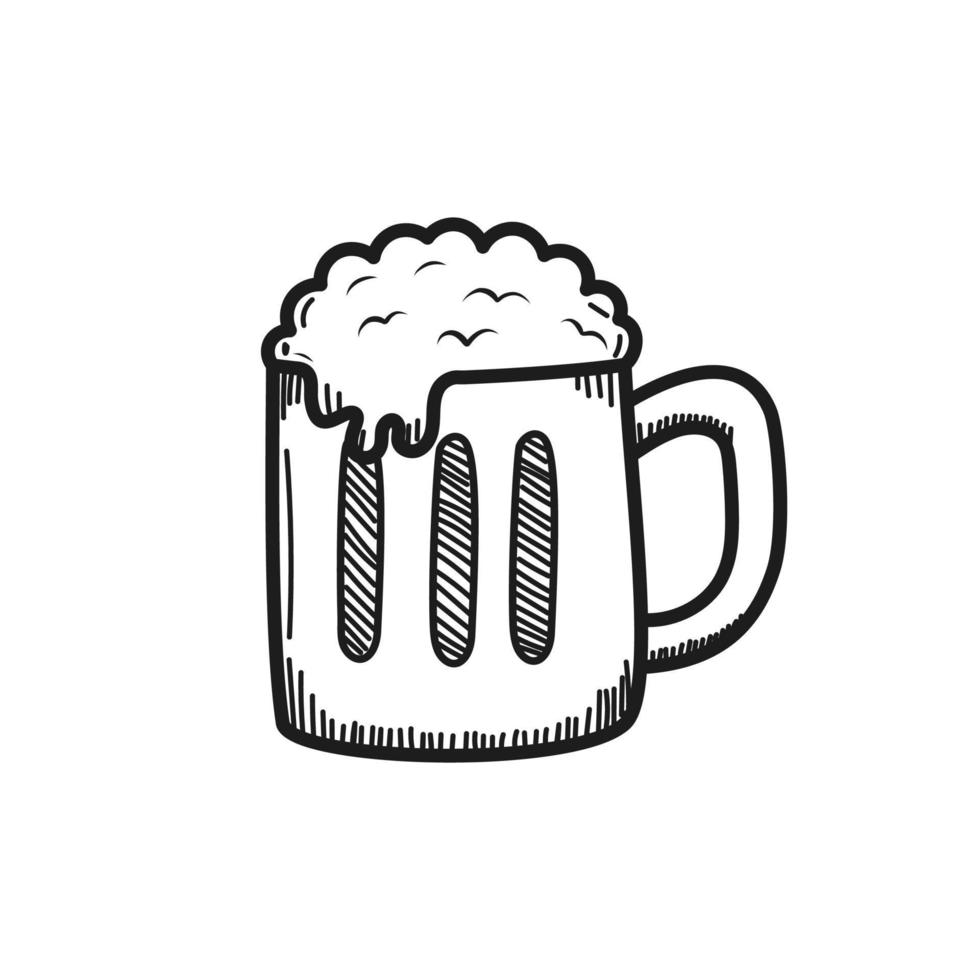 A glass of beer vector illustration in a cute hand-drawn style isolated on white background