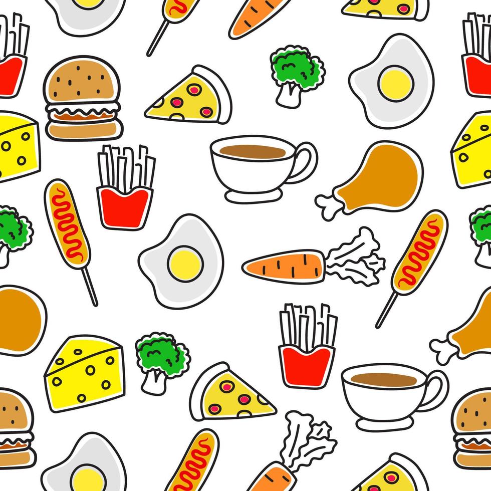 Foods doodle pattern with colorful design suitable for fabric or wallpaper vector