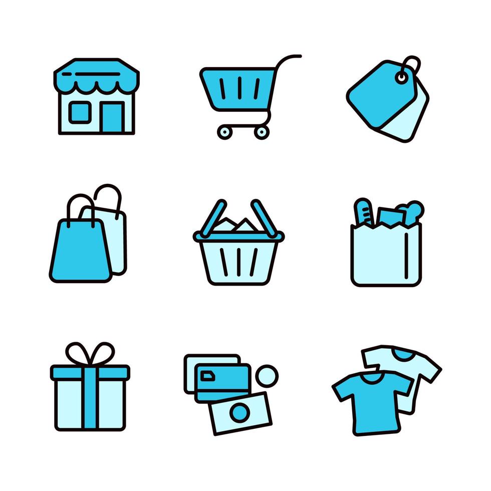 conjunto de compras íconos con lineal color estilo aislado en blanco antecedentes vector