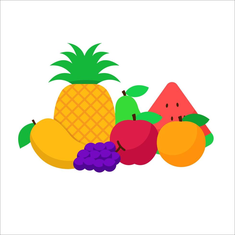 Fruits vector illustration with flat design such as grape, apple, watermelon and more