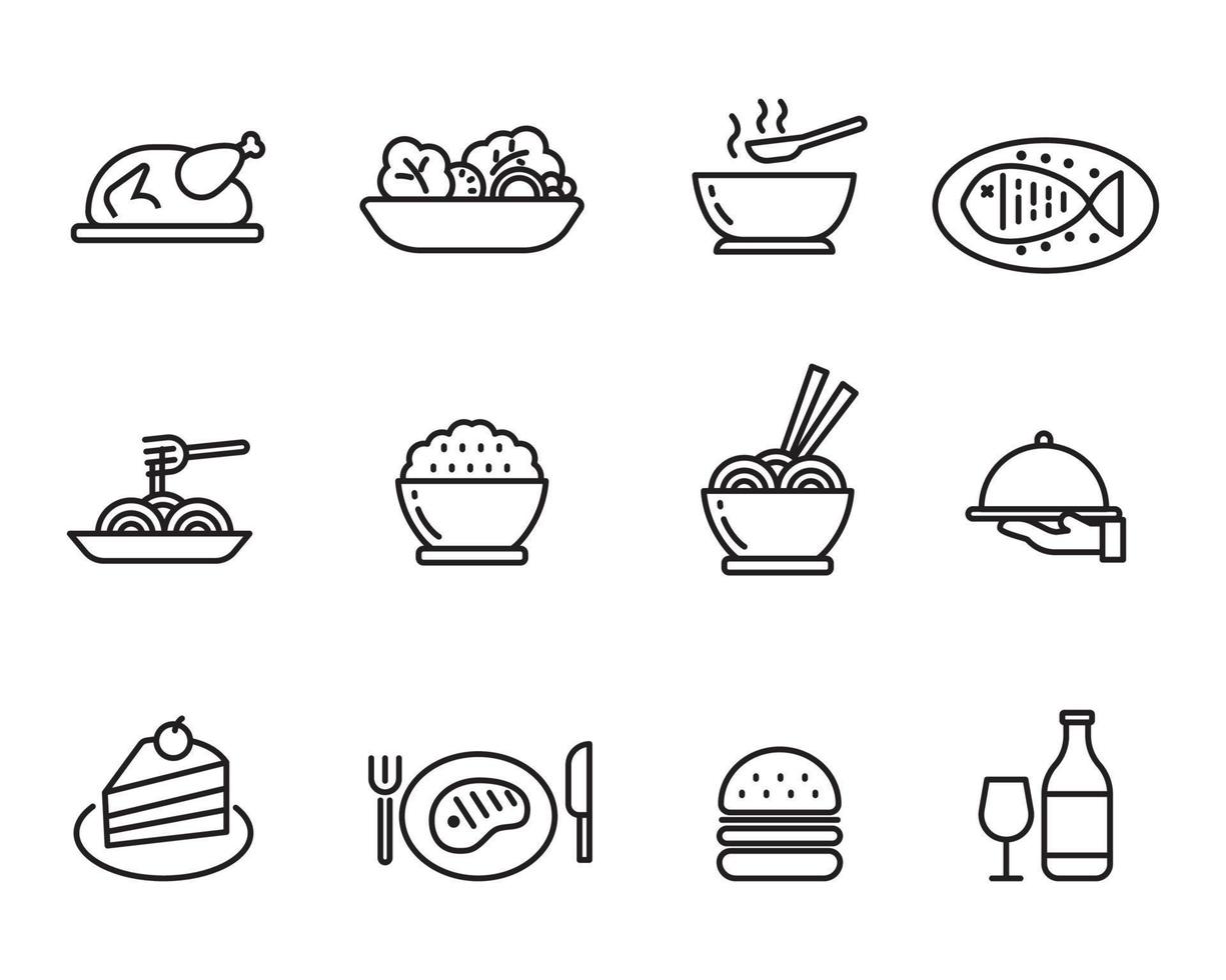 Set of food and cuisine icon in linear style vector