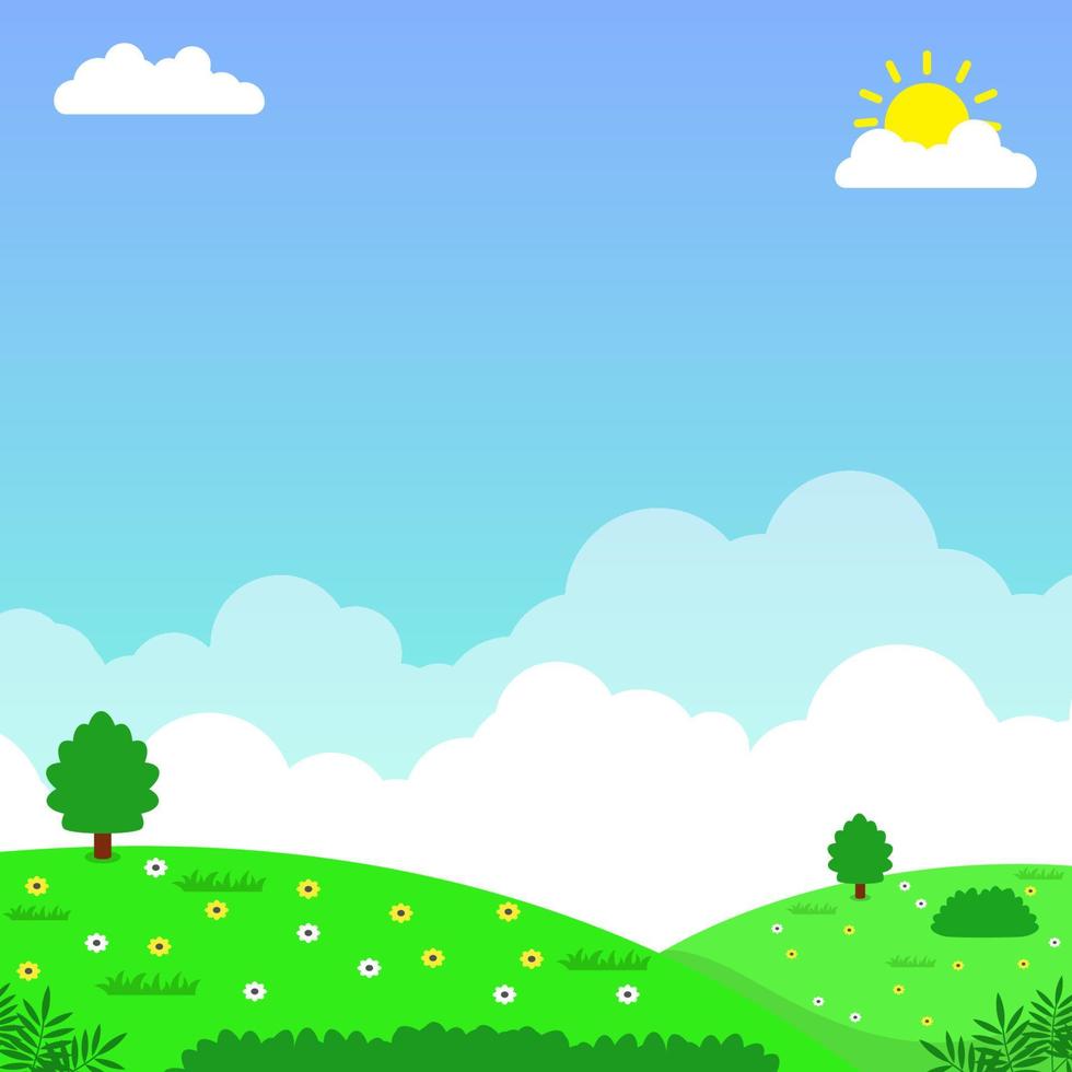 Hills landscape with blue sky and green grass vector illustration