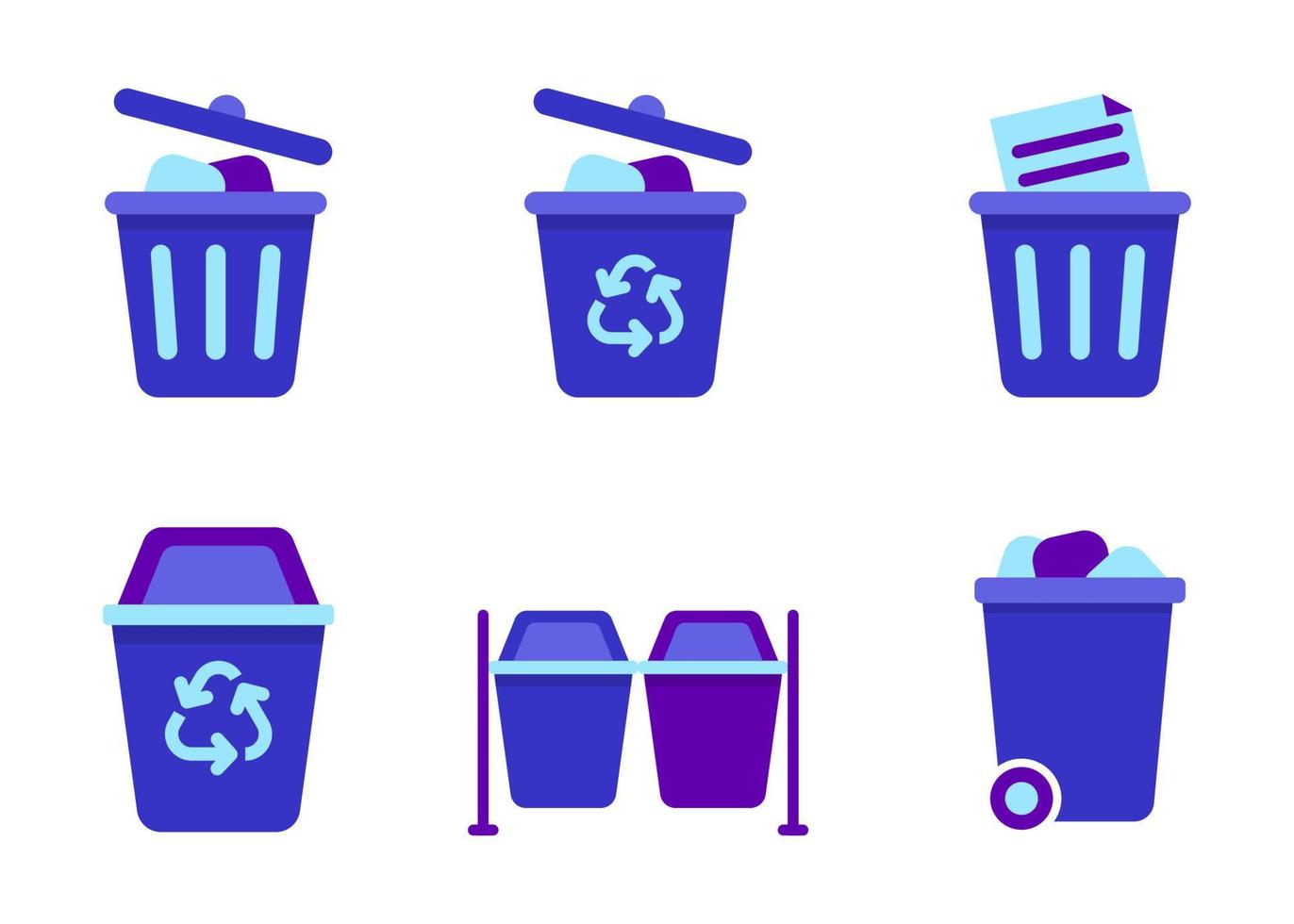 Set of trash can icon in flat style and blue color isolated on white background vector
