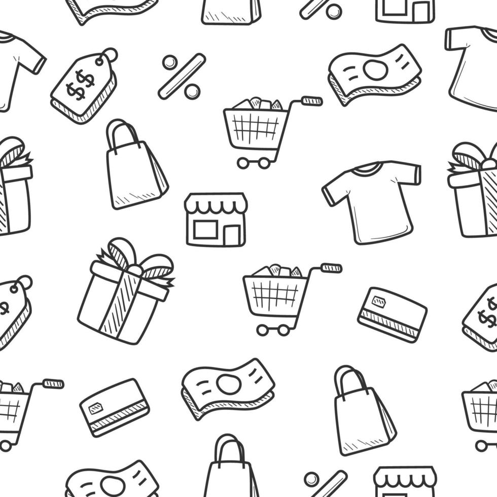 Shopping doodle seamless pattern with cute design vector