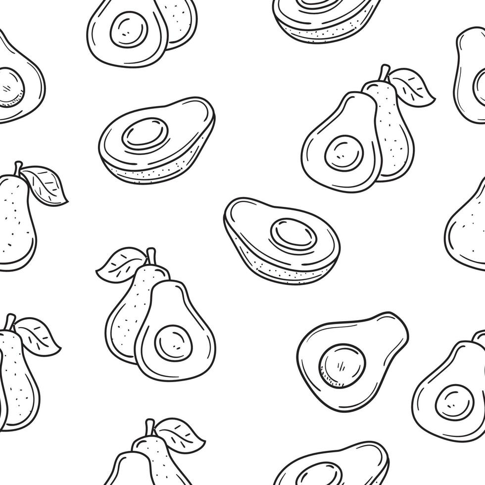 Avocado seamless doodle pattern with black and white color vector