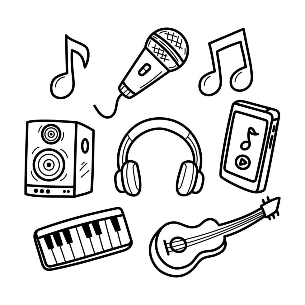 Set of music doodle with cute design isolated on white background vector