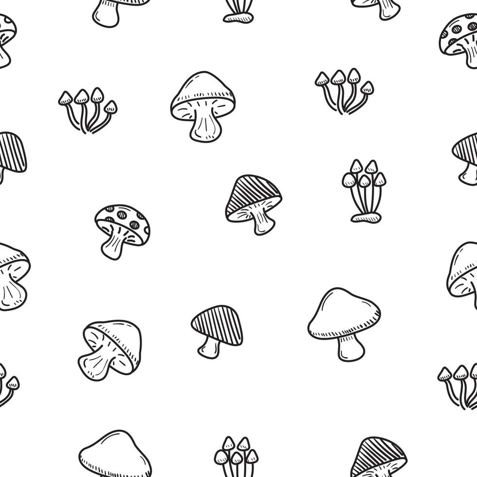 Mushroom doodle seamless pattern with black and white color. Set of cute mushroom doodle illustration vector