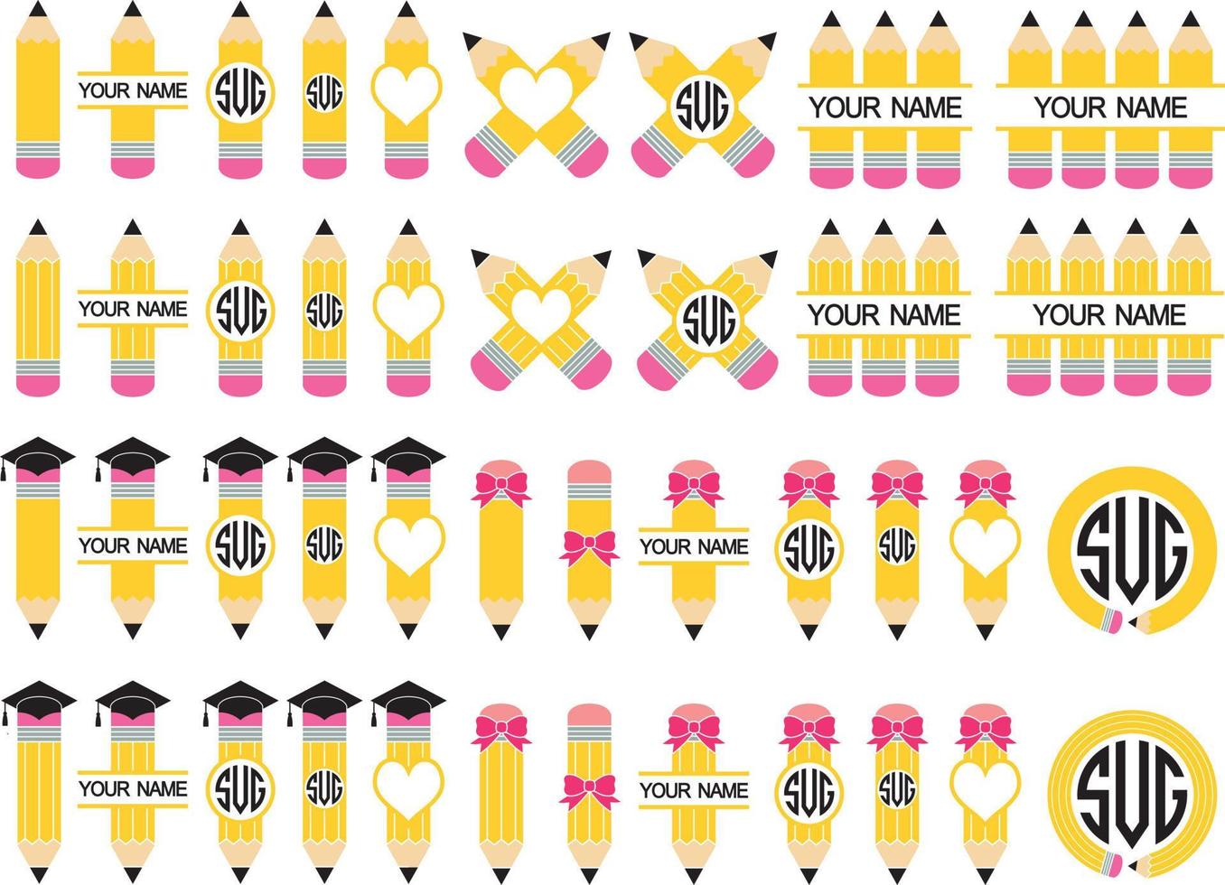 Pencil Svg, Pencil Monogram, Crayon Svg, Png, Eps, Dxf. vector