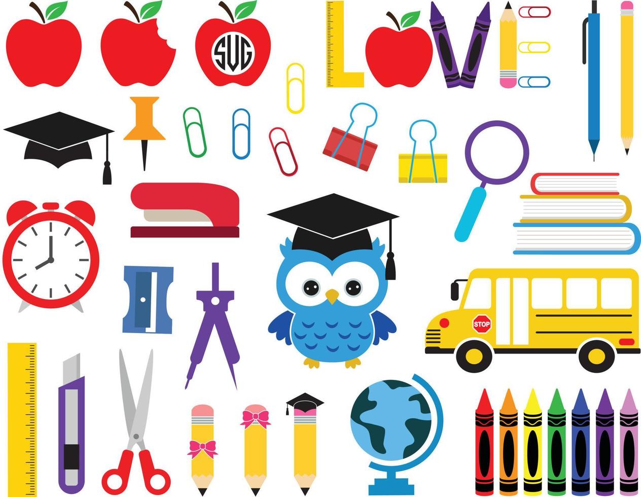 School Supplies SVG, School SVG, Back To School SVG, School Kit Svg, Teacher Svg, School Cut File, School Clipart vector