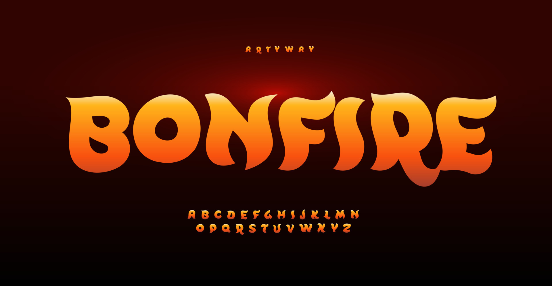 Magic bonfire alphabet, cartoon flame letters, lovable font for