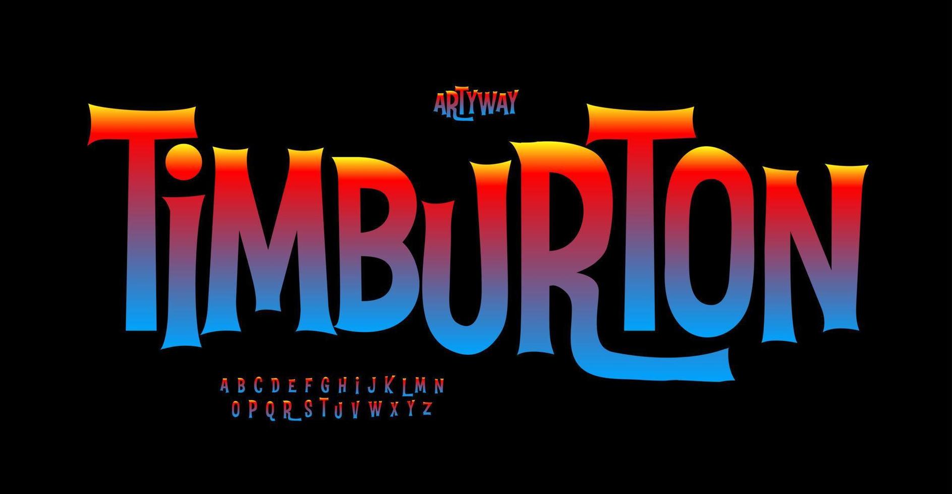 Quirky vivid alphabet, playful serif letters, funny entertaining font for bright eerie movie logo, tim burton style headline, Halloween mystery typography, game design. Vector typographic design.