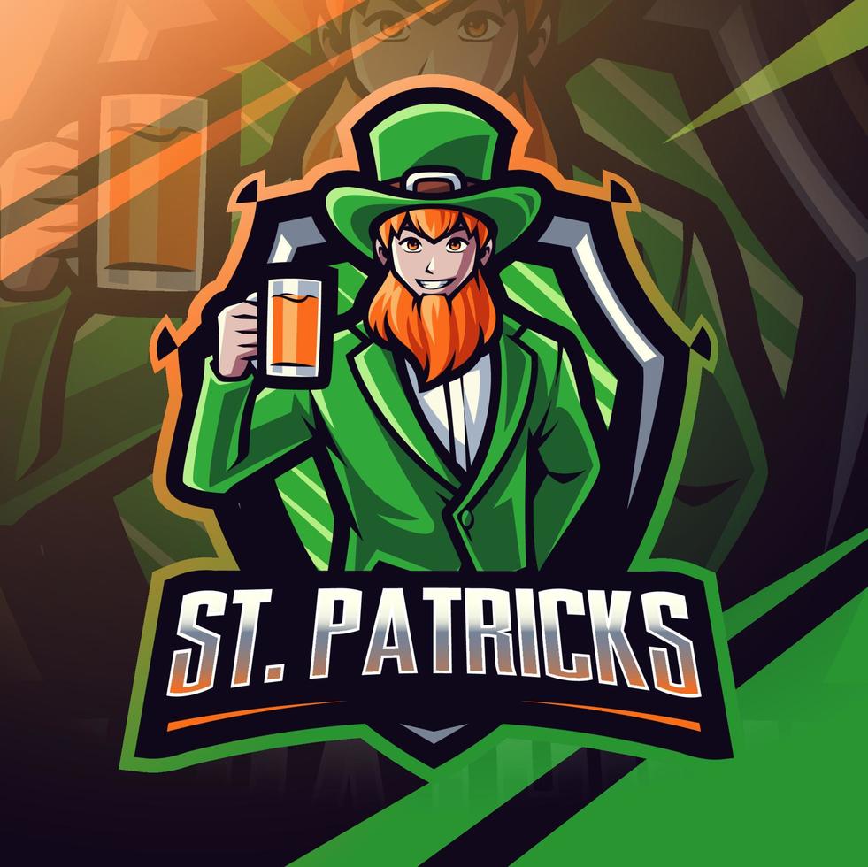 Leprechaun esport mascot logo design vector