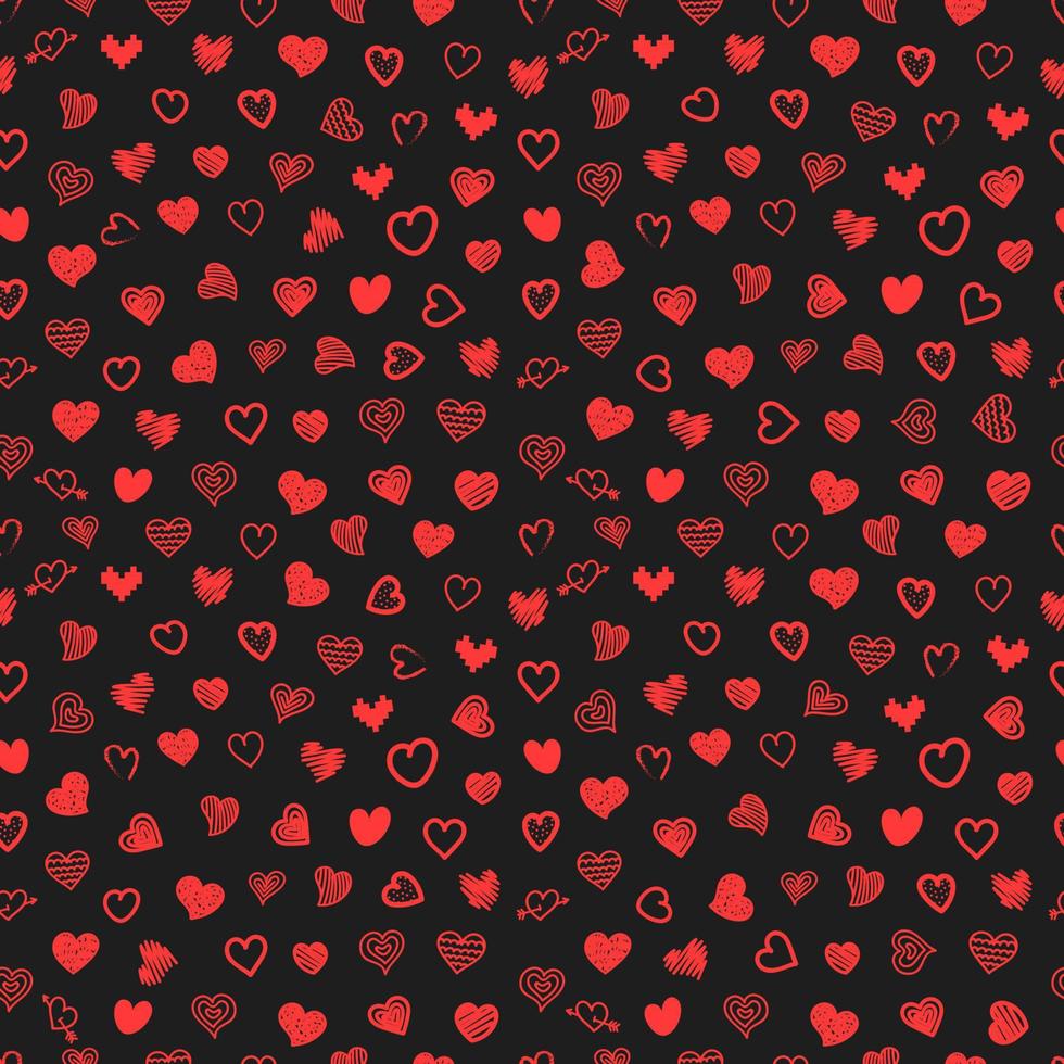 Sketch style pink hearts seamless vector pattern
