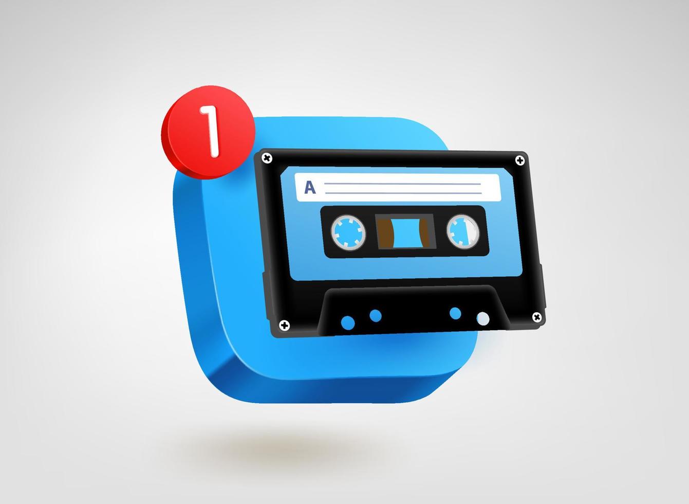 Audio app button with notification. 3d vector mobile application icon