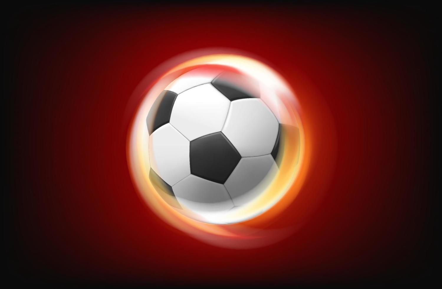 Spinning flaming soccer ball. 3d vector illustration with fire effect