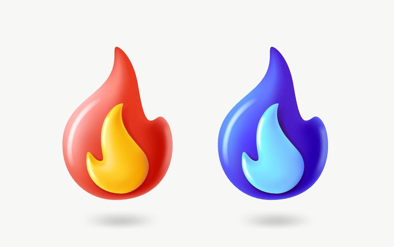 Red and blue flames icons set. 3d vector clipart