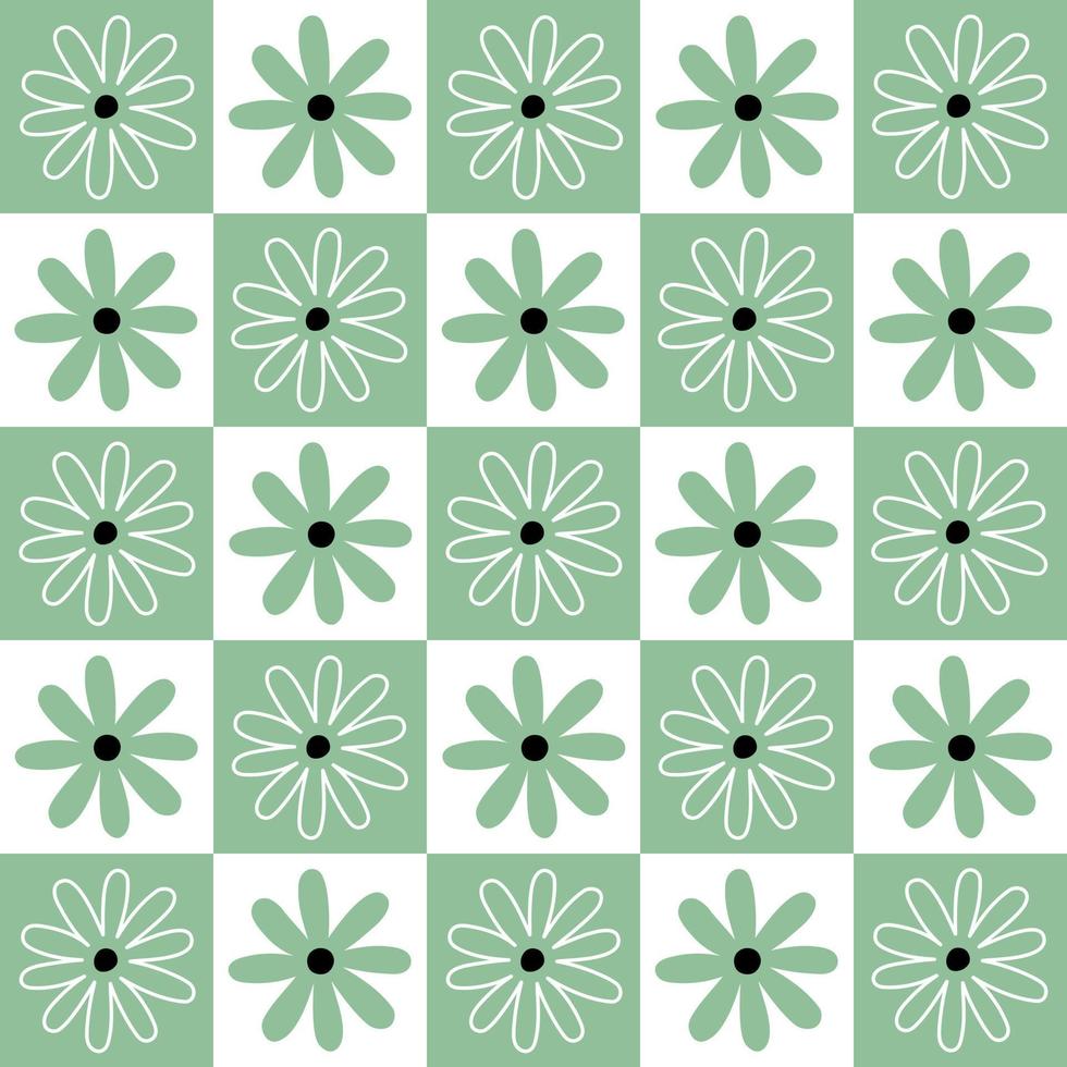 Floral pattern. Checked plaid with a mint floral print. Seamless pastel backgrounds with small flowers for a tablecloth, dress or other textile design. Vector illustration.
