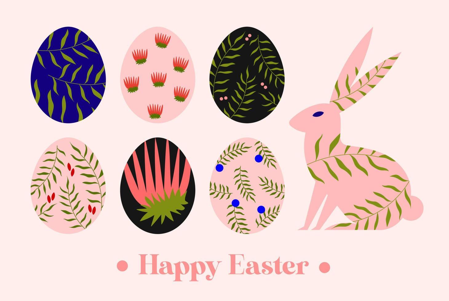 Easter eggs set with different textures, patterns and colors. Spring holiday. Vector illustration isolated on white background.