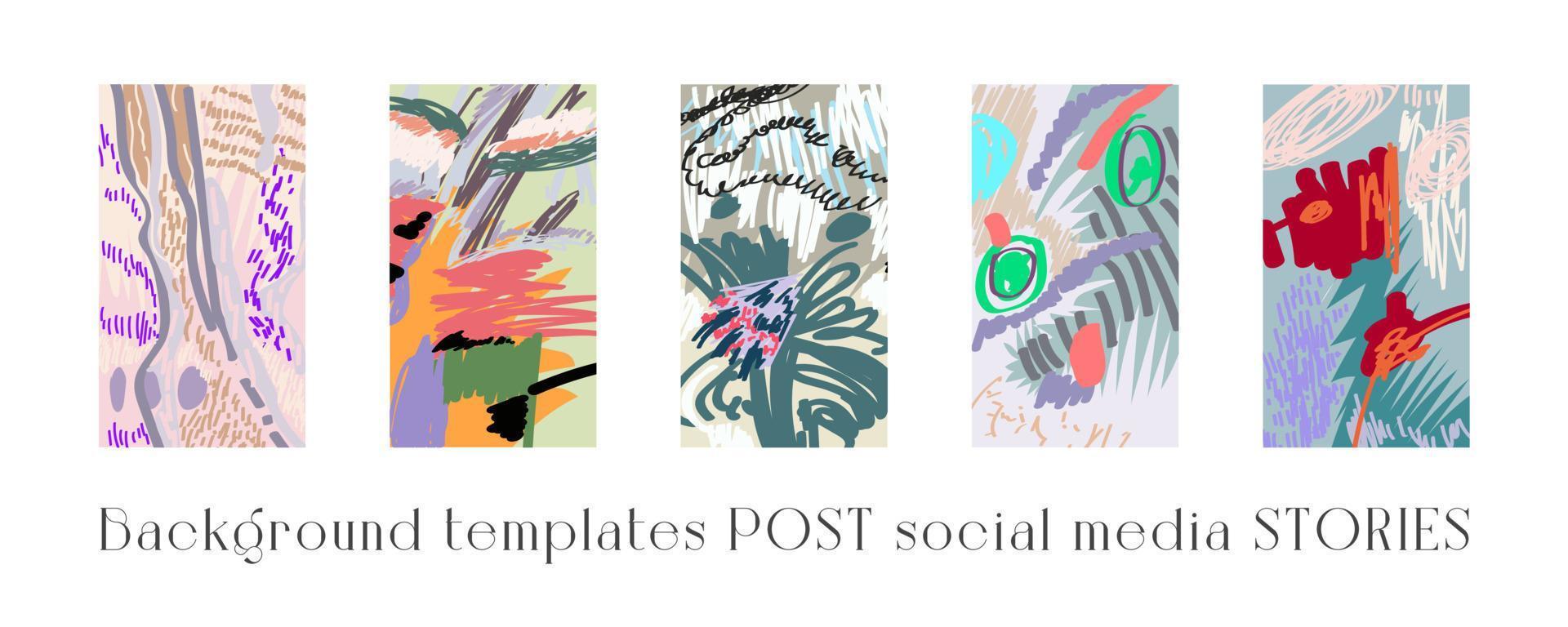 Set of background templates for social networks. Trendy background images, abstract paintings. Handmade. Vector illustration.